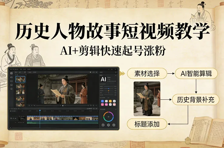 历史人物故事短视频教学，AI+剪辑制作历史人物题材短视频，快速起号涨粉-网亿资源平台