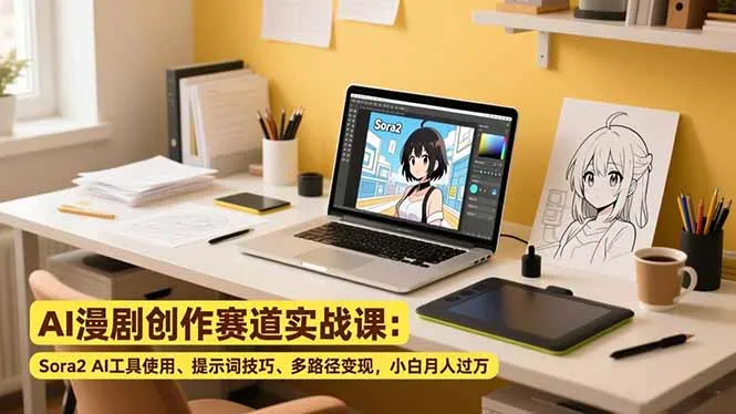 AI漫剧创作赛道实战课：Sora2 AI工具使用、提示词技巧、多路径变现，小白月入过万-网亿资源平台