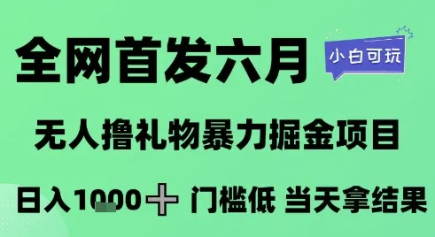 全网首发六月，无人撸礼物暴力掘金项目，日入1K+门槛低，当天拿结果，小白可玩【揭秘】-网亿资源平台
