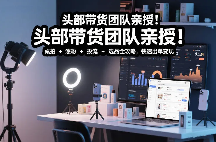 头部带货团队亲授！专业短视频实拍带货课：桌拍+涨粉+投流+选品全攻略，快速出单变现，月入2w+-网亿资源平台