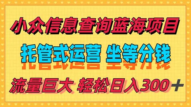 稳定日入300＋，小众信息查询蓝海项目，全程懒人式托管，解放你的时间-网亿资源平台