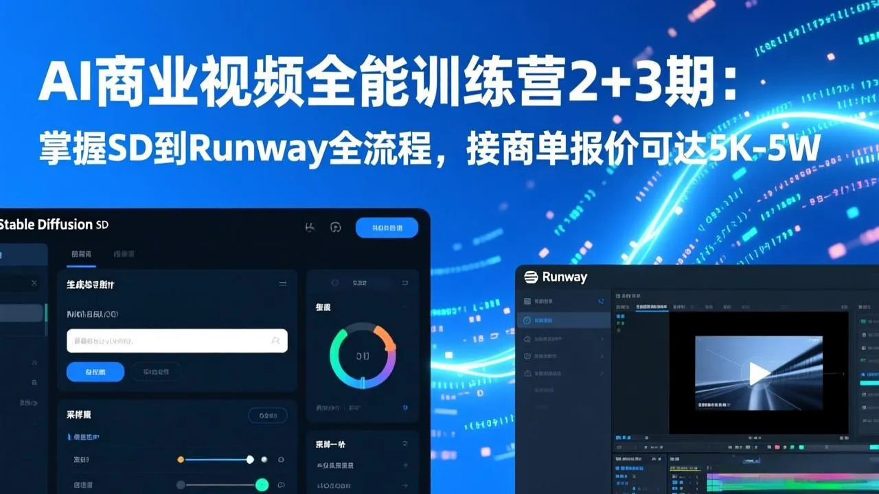AI商业视频全能训练营2+3期：掌握SD到Runway全流程，接商单报价可达5K-5W-网亿资源平台