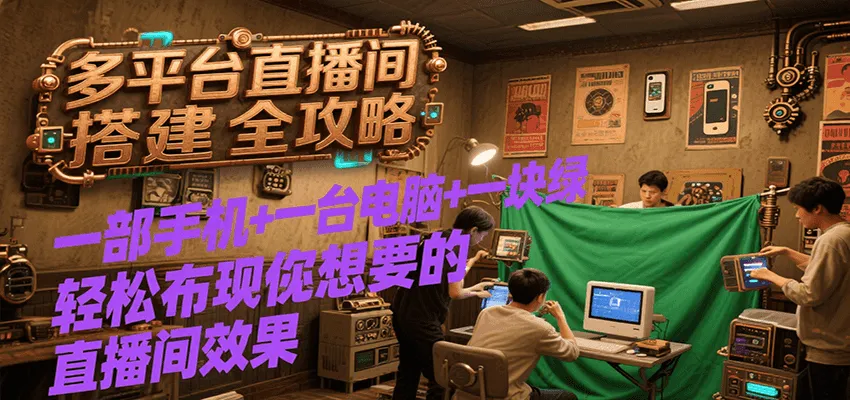 多平台直播间搭建全攻略，一部手机+一台电脑+一块绿布轻松实现你想要的直播间效果-网亿资源平台