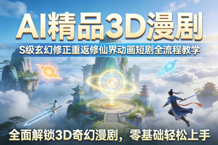 【精】AI精品3D漫剧S级玄幻修正重返修仙界动画短剧全流程教学，全面解锁3D奇幻漫剧，零基础轻松上手-网亿资源平台