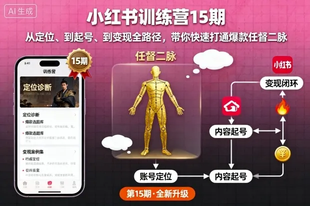 小红书训练营15期，从定位、到起号、到变现全路径，带你快速打通爆款任督二脉-网亿资源平台