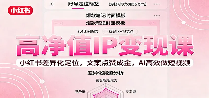 高净值IP变现课：小红书差异化定位，文案点赞成金， AI高效做短视频-网亿资源平台