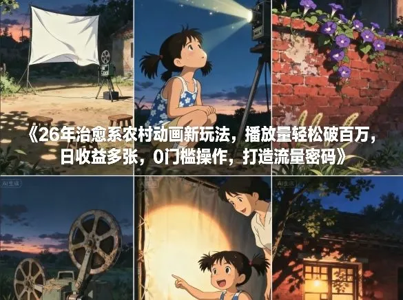 26年治愈系农村动画新玩法，播放量轻松破百万，日收益多张，0门槛操作，打造流量密码-网亿资源平台
