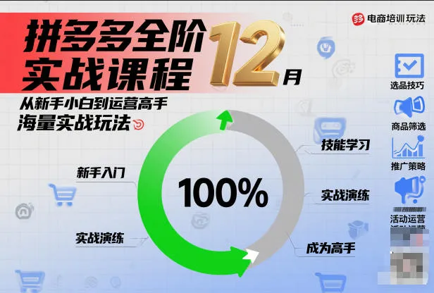 拼多多全阶实战课程12月，从新手小白到运营高手，海量实战玩法-网亿资源平台