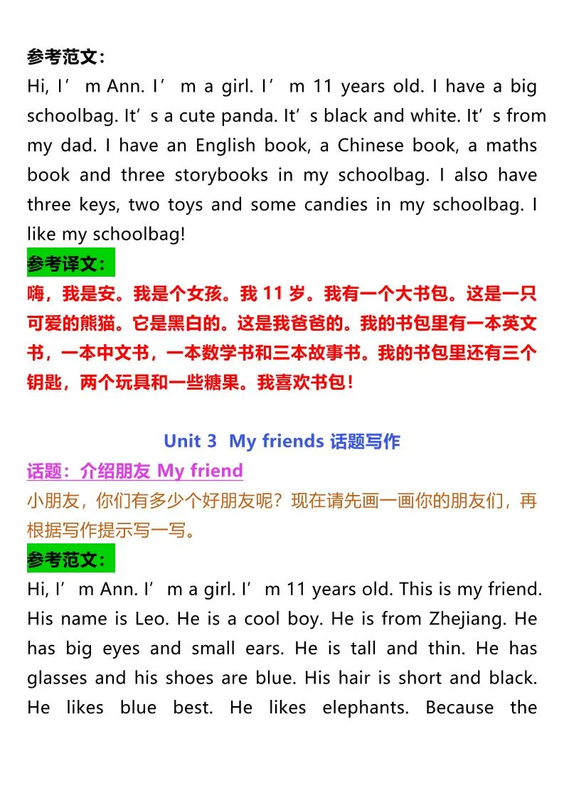 【2025秋新版】四年级上册英语各单元话题优秀作文范文-网亿资源平台