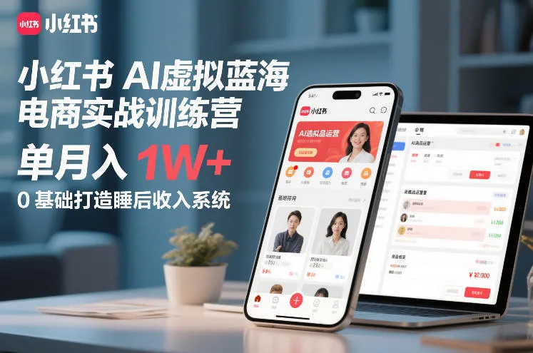 小红书AI虚拟蓝海电商实战训练营，单月入1W+，0基础打造睡后收入系统(更新)-网亿资源平台