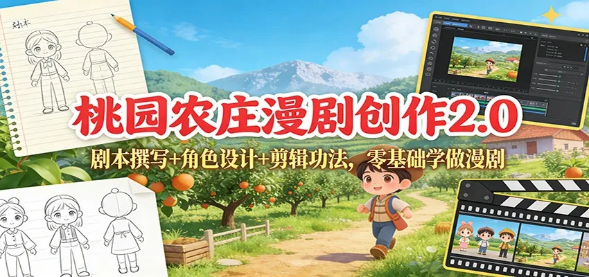 桃园农庄漫剧创作2.0：剧本撰写+角色设计+剪辑功法，零基础学做漫剧-网亿资源平台