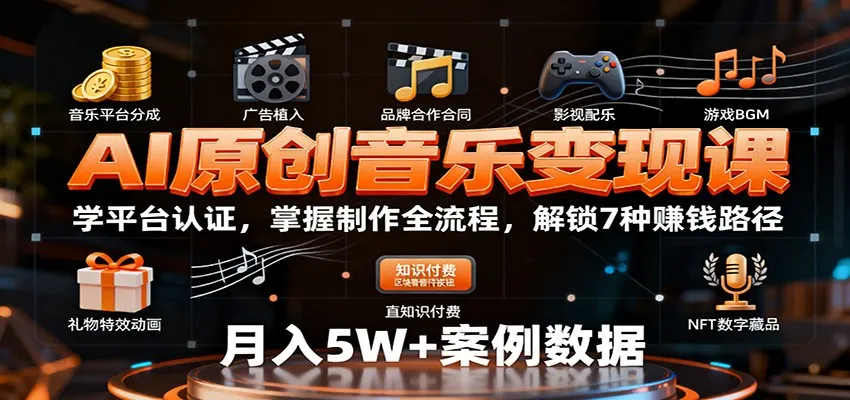 AI原创音乐变现课：学平台认证，掌握制作全流程，解锁7种赚钱路径-网亿资源平台