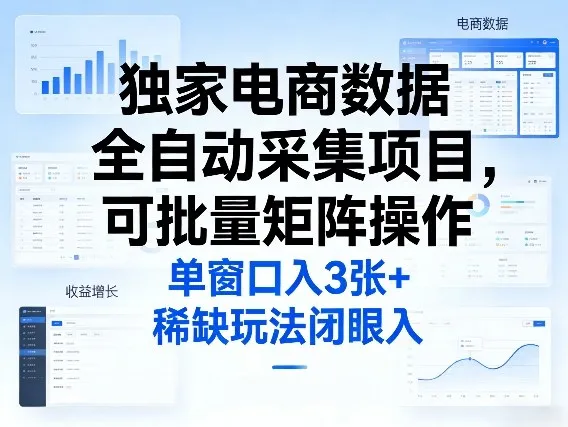 独家电商数据全自动采集项目，可批量矩阵操作，单窗口日入3张+，稀缺玩法闭眼入【揭秘】-网亿资源平台