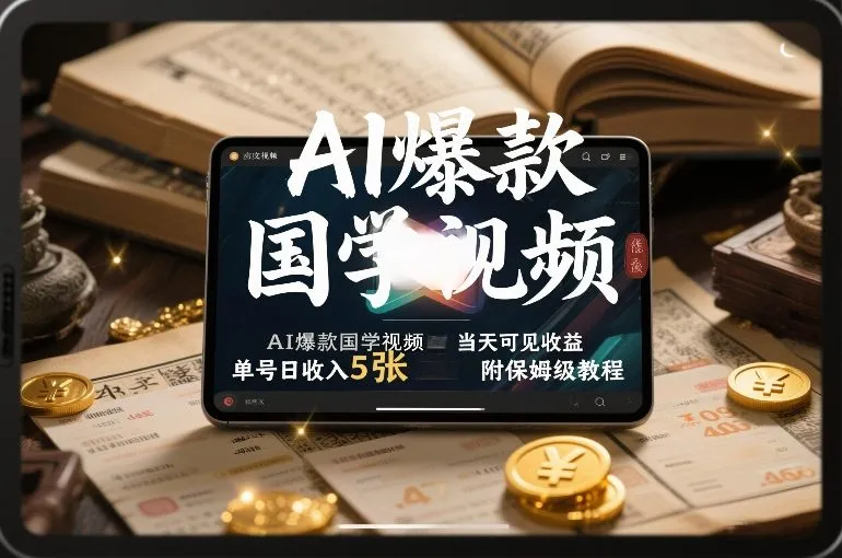 AI爆款国学视频，独家起号方法，小白直接上手，当天可见收益，单号日收入5张+附保姆级教程-网亿资源平台