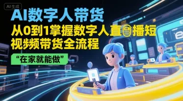 AI数字人带货，从0到1掌握数字人直播短视频带货全流程，在家就能做-网亿资源平台