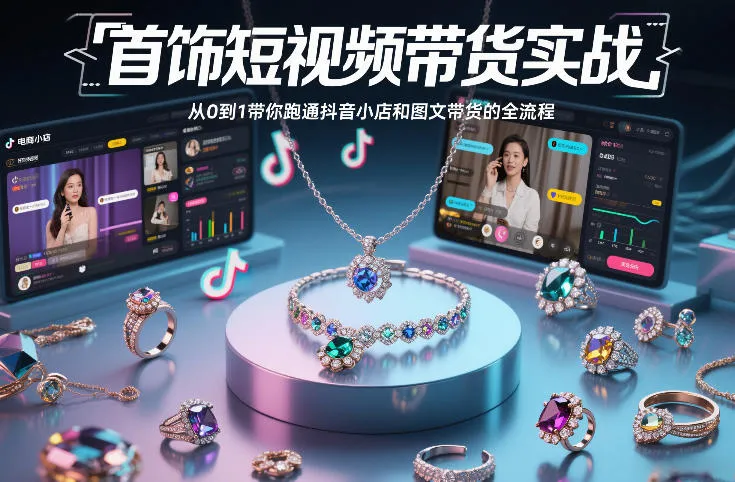首饰短视频带货实战，从0到1带你跑通抖音小店和图文带货的全流程-网亿资源平台