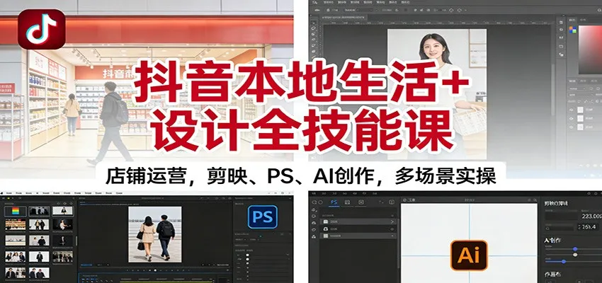 抖音本地生活+设计全技能课：店铺运营，剪映、PS、AI创作，多场景实操-网亿资源平台