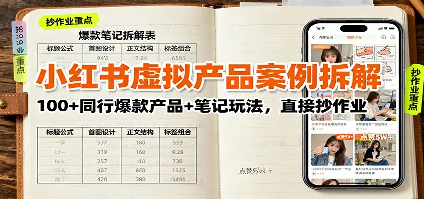 小红书虚拟产品案例拆解：100+同行爆款产品+笔记玩法，直接抄作业-网亿资源平台