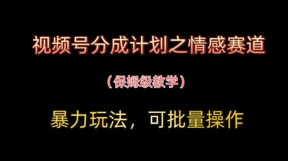 视频号分成计划之情感赛道暴力玩法，可批量操作，保姆级教学-网亿资源平台
