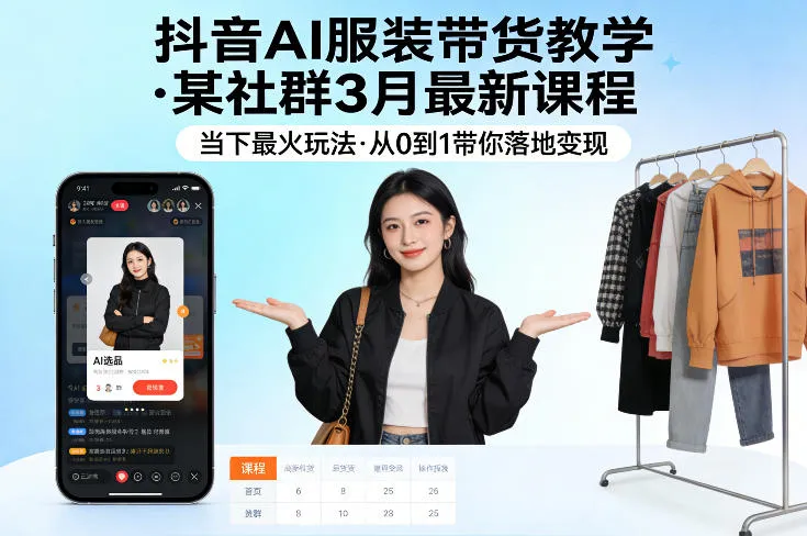 抖音AI服装带货教学，某社群3月最新课程，当下最火玩法，从0到1带你落地变现-网亿资源平台
