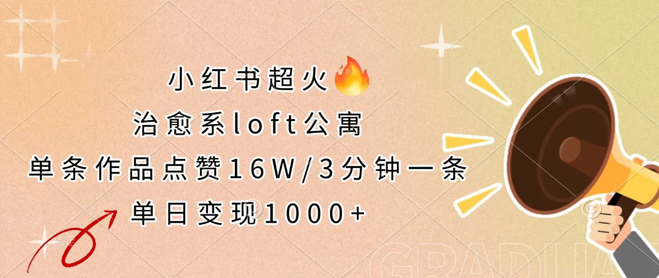 小红书超火的治愈系loft公寓，单条作品点赞16W，3分钟一条，单日变现1000+-网亿资源平台