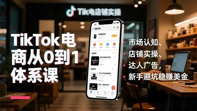 TikTok电商从0到1体系课，市场认知、店铺实操、达人广告，新手避坑稳赚美金-网亿资源平台