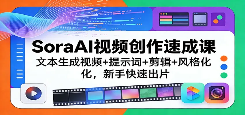 SoraAI视频创作速成课：文本生成视频+提示词+剪辑+风格化，新手快速出片-网亿资源平台