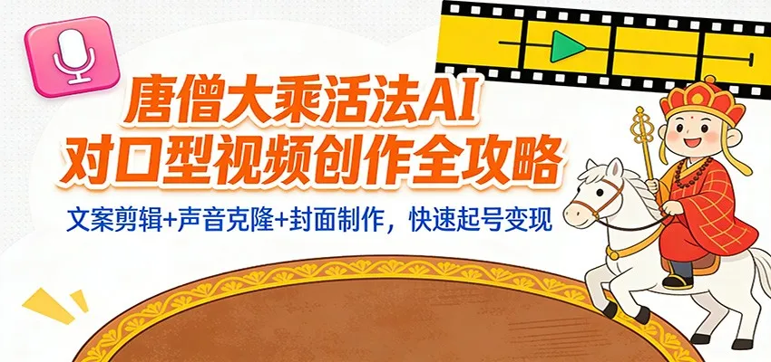 “大乘活法”AI对口型视频创作全攻略：文案剪辑+声音克隆+封面制作，快速起号变现-网亿资源平台