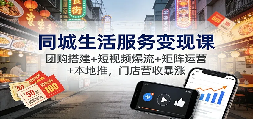 同城生活服务变现课：团购搭建+短视频爆流+矩阵运营+本地推，门店营收暴涨-网亿资源平台