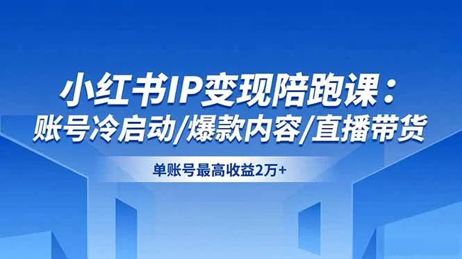 小红书IP变现陪跑课：账号冷启动/爆款内容/直播带货，单账号最高收益2万+-网亿资源平台