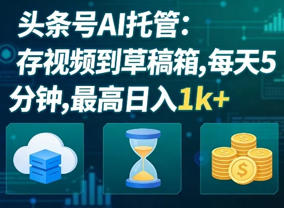头条号AI托管，我存视频到你草稿箱，每天5分钟，最高日入1k+【揭秘】-网亿资源平台