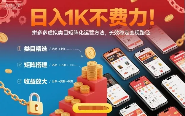 日入1K不费力！拼多多虚拟类目矩阵化运营方法，长效稳定变现路径-网亿资源平台