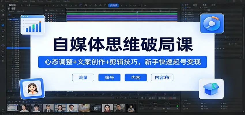 自媒体思维破局课：心态调整+文案创作+剪辑技巧，新手快速起号变现-网亿资源平台
