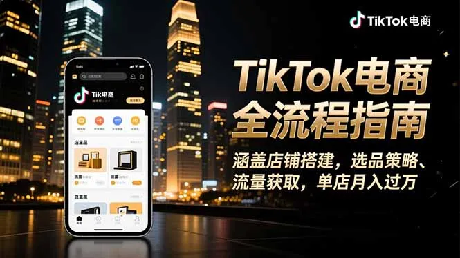 TikTok电商全流程指南，涵盖店铺搭建、选品策略、流量获取，单店月入过万-网亿资源平台