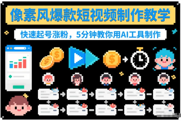 像素风爆款短视频制作教学，快速起号涨粉，5分钟教你用AI工具制作-网亿资源平台