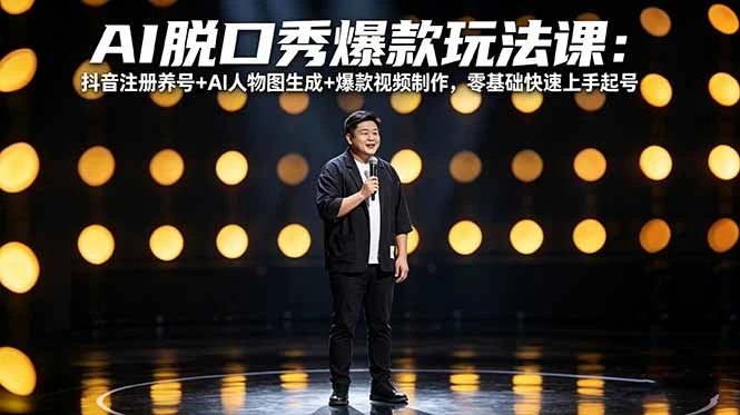 【精】AI脱口秀爆款玩法课:抖音注册养号+AI人物图生成+爆款视频制作,零基础快速上手起号-网亿资源平台