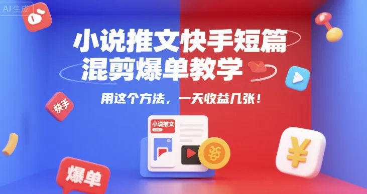 小说推文快手短篇混剪爆单教学，用这个方法，一天收益几张-网亿资源平台