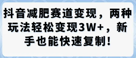 抖音减肥赛道变现，两种玩法轻松变现3W+，新手也能快速复制-网亿资源平台