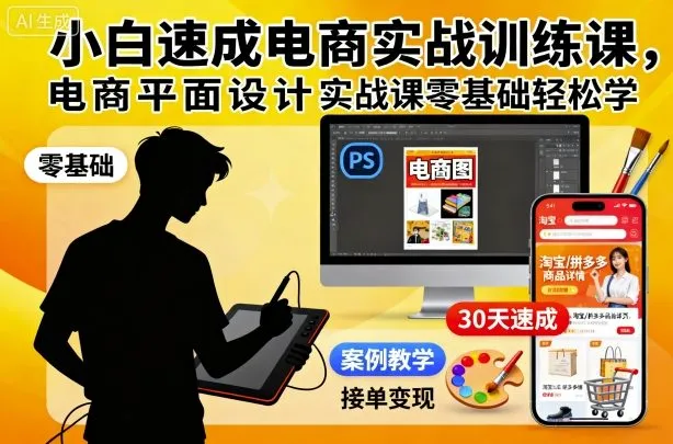 小白速成电商实战训练课，电商平面设计实战课零基础轻松学-网亿资源平台