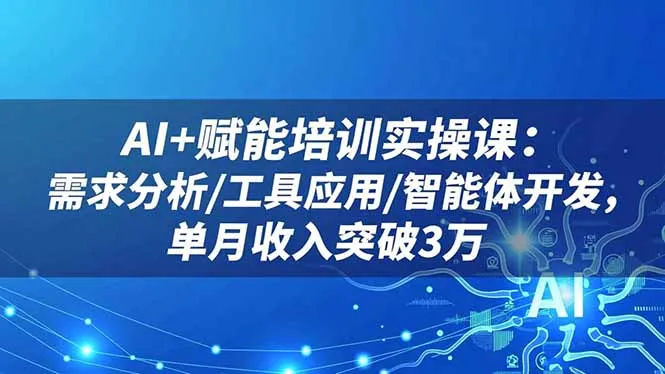 AI+赋能培训实操课：需求分析/工具应用/智能体开发，单月收入突破3万-网亿资源平台