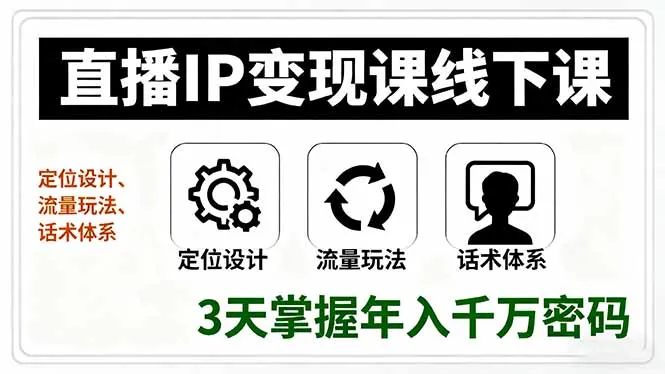 直播IP变现课线下课，定位设计、流量玩法、话术体系，3天掌握年入千万密码-网亿资源平台