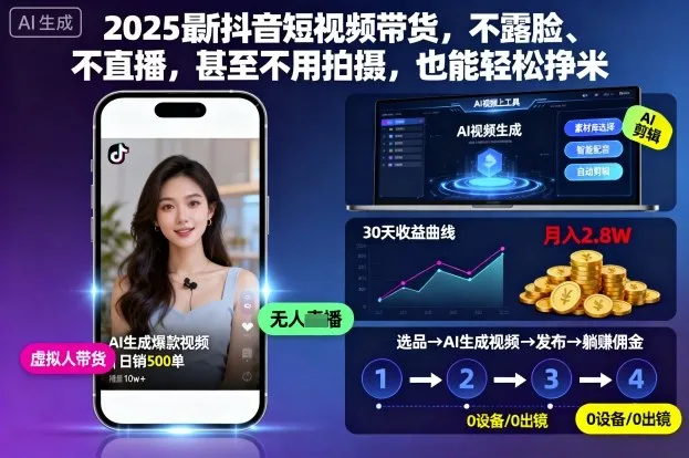 2025最新抖音短视频带货，不露脸、不直播，甚至不用拍摄，也能轻松挣米-网亿资源平台