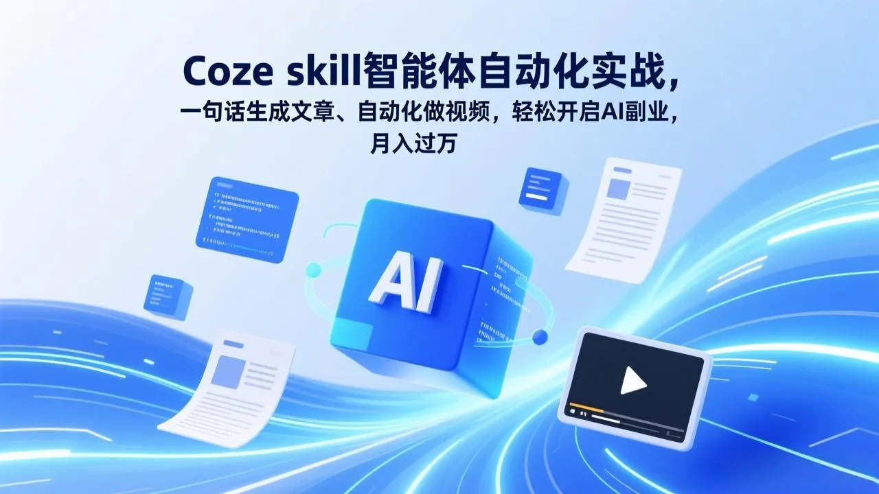 Coze skill智能体自动化实战，一句话生成文章、自动化做视频，轻松开启AI副业，月入过万-网亿资源平台