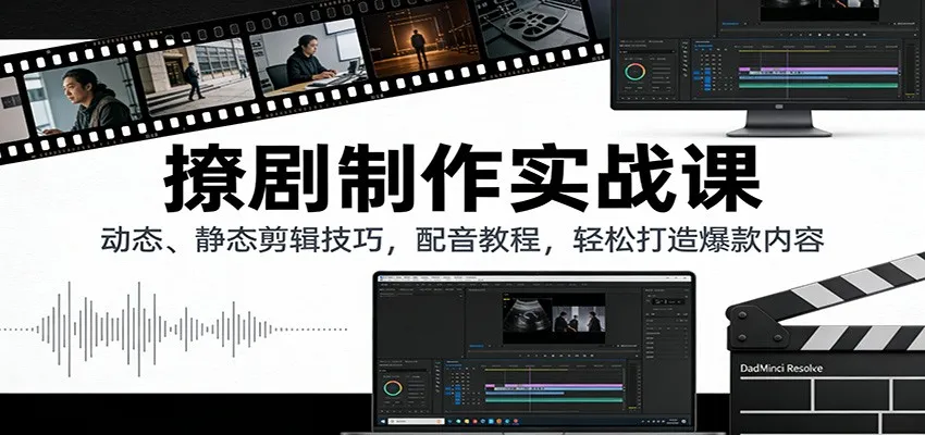撩剧制作实战课：动态、静态剪辑技巧，配音教程，轻松打造爆款内容-网亿资源平台