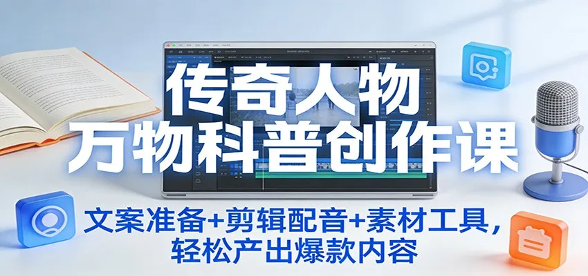 传奇人物万物科普创作课：文案准备+剪辑配音+素材工具，轻松产出爆款内容-网亿资源平台