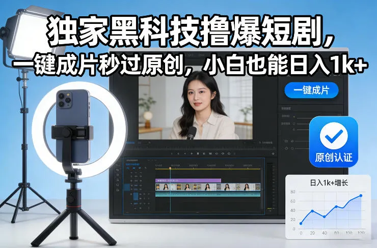 独家黑科技撸爆短剧，一键成片秒过原创，小白也能日入1k+【揭秘】-网亿资源平台
