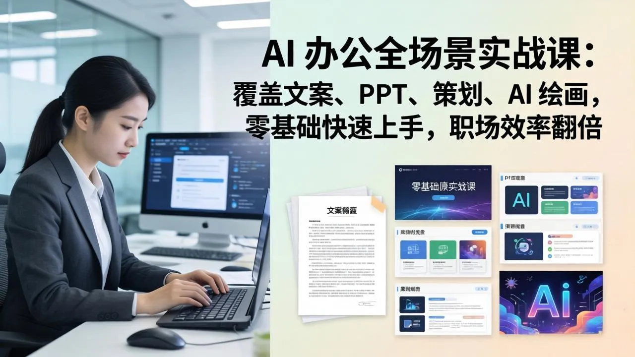 AI 办公全场景实战课：覆盖文案、PPT、策划、AI 绘画，零基础快速上手，职场效率翻倍-网亿资源平台