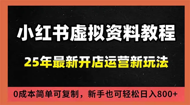 小红书虚拟资料项目：最新搜索流变现玩法，0成本简单可复制，一人多店打法，新手日入800+-网亿资源平台