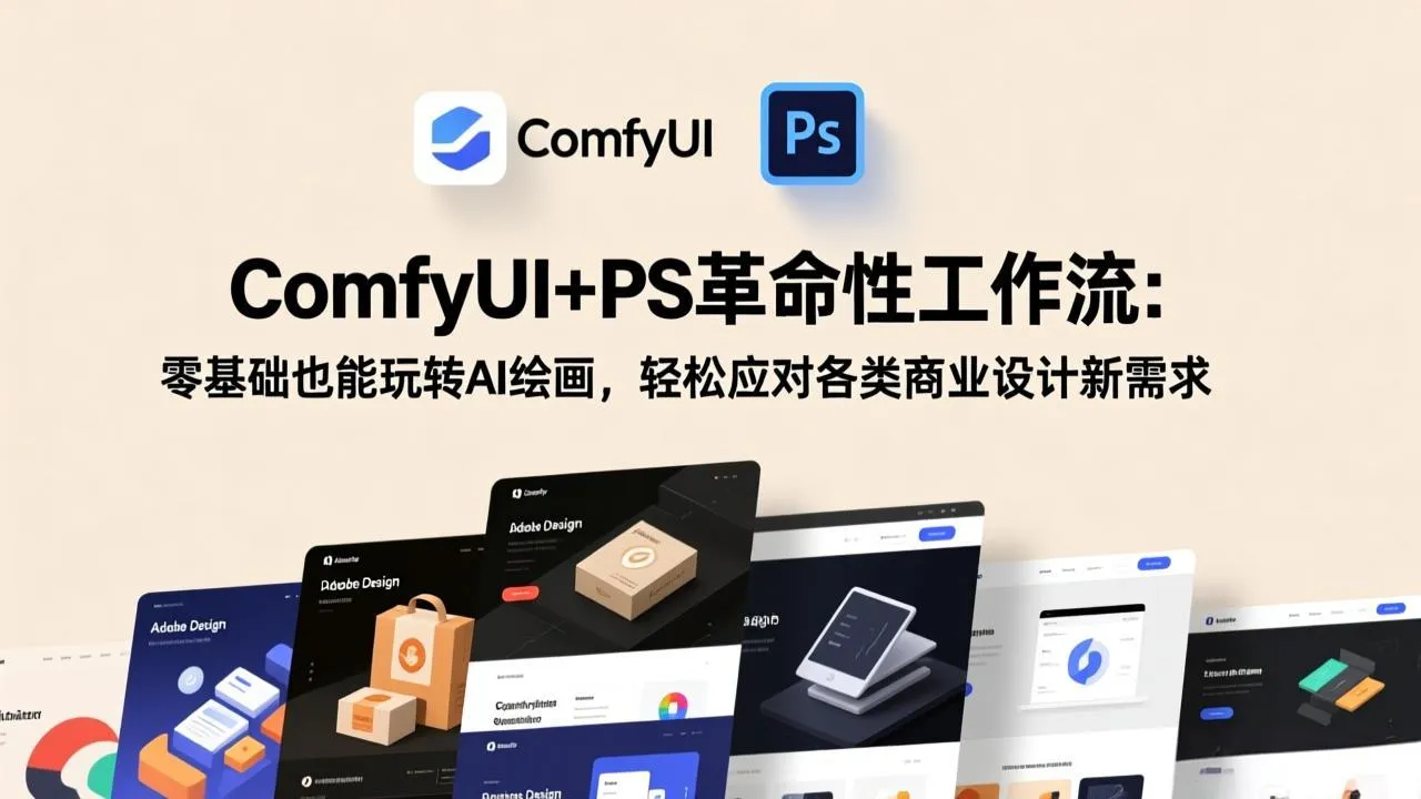 ComfyUI+PS革命性工作流：零基础也能玩转AI绘画，轻松应对各类商业设计新需求-网亿资源平台