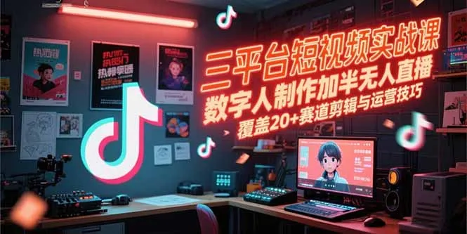 三平台短视频实战课，数字人制作加半无人直播，覆盖20+赛道剪辑与运营技巧-网亿资源平台